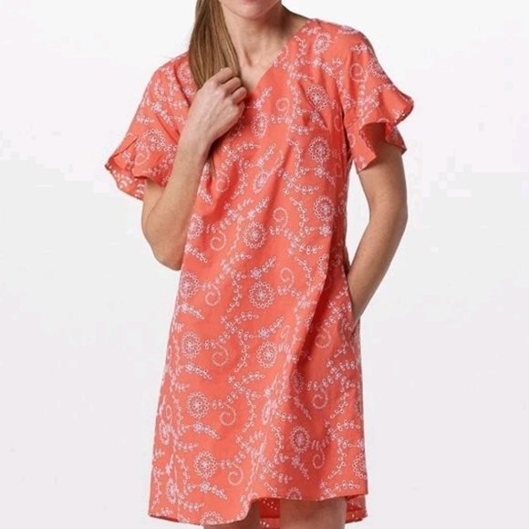 Isaac Mizrahi Dresses & Skirts - Isaac Mizrahi Live! Coral Floral Eyelet Dress Size  16 Chest 21"